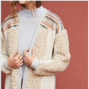 Anthropologie Cream and Tan Sweater